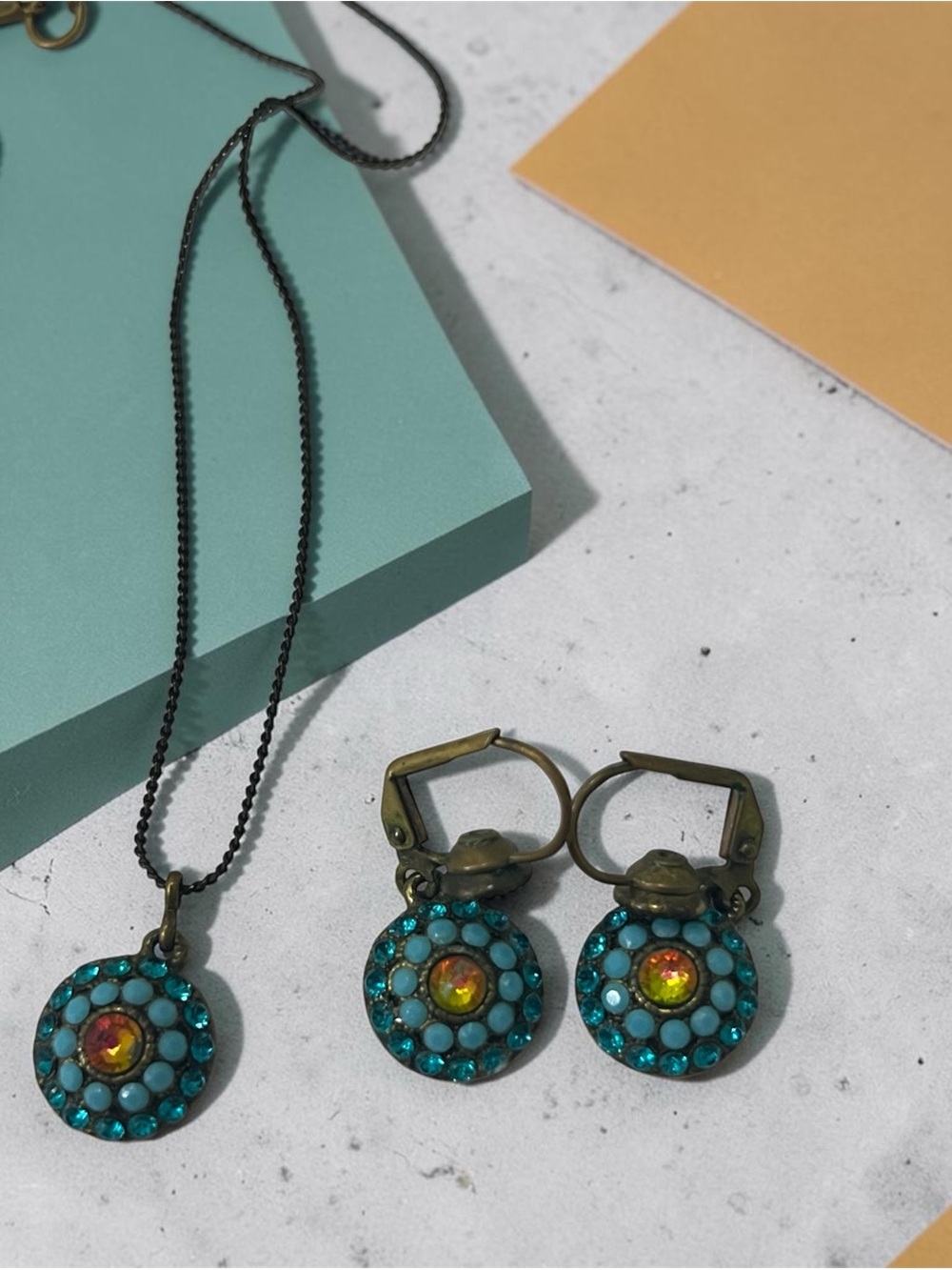Michael Negrin Israeli made Turquoise Blue Necklace and Earrings Set
